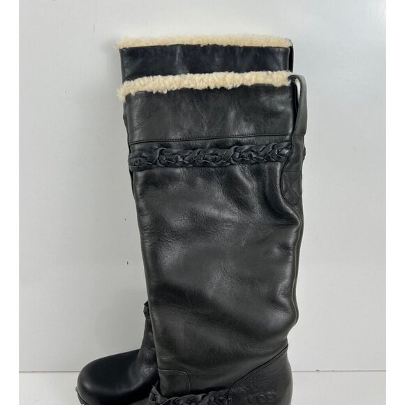 Ugg Savanna Clog Boots Women's Black Leather Knee High Size 6  Sheepskin Lined - Picture 6 of 16